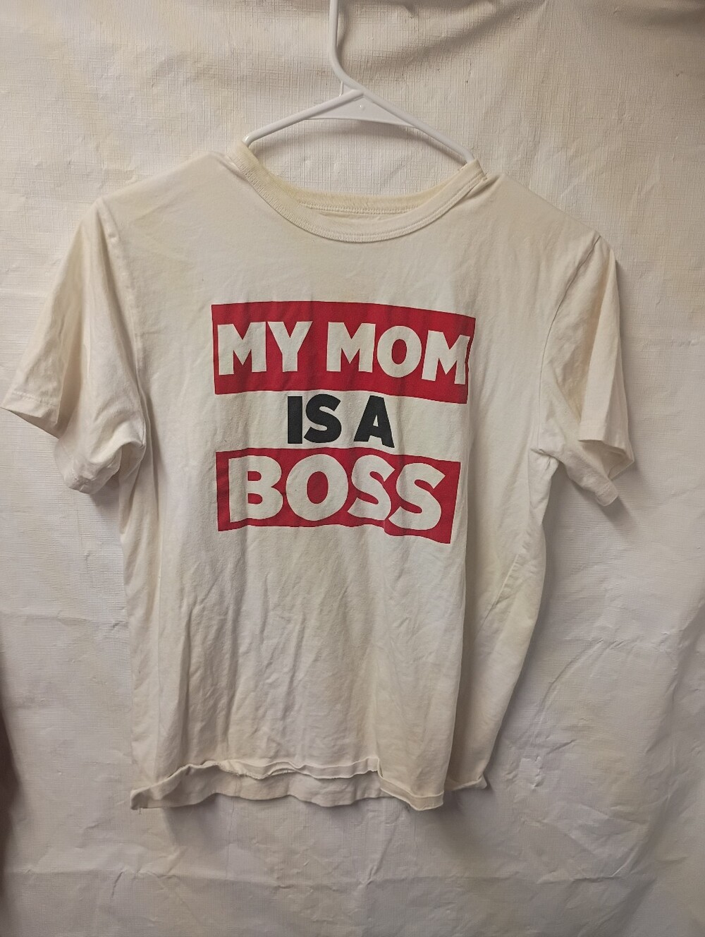 Place White Tee with Red & Black "My Mom Is A Boss" Graphic